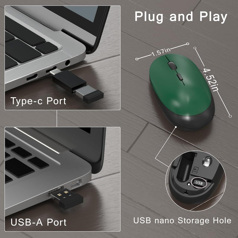 MPTOG Colorful Wireless Computer Keyboard and Mouse Combo with Round Typewriter Keycaps, Retro Design, Power Switch, Ergonomic Design, 2.4GHz Wireless for Windows, Mac, PC(Dark Green) - Image 5